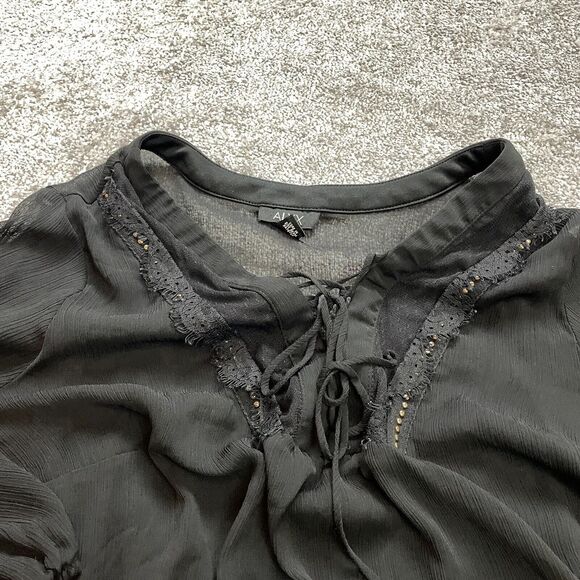 Alyx Blouse Shirt Womens 2X Black Long Sleeve Cross Lace V Neck Tank Top Lining - Picture 3 of 8